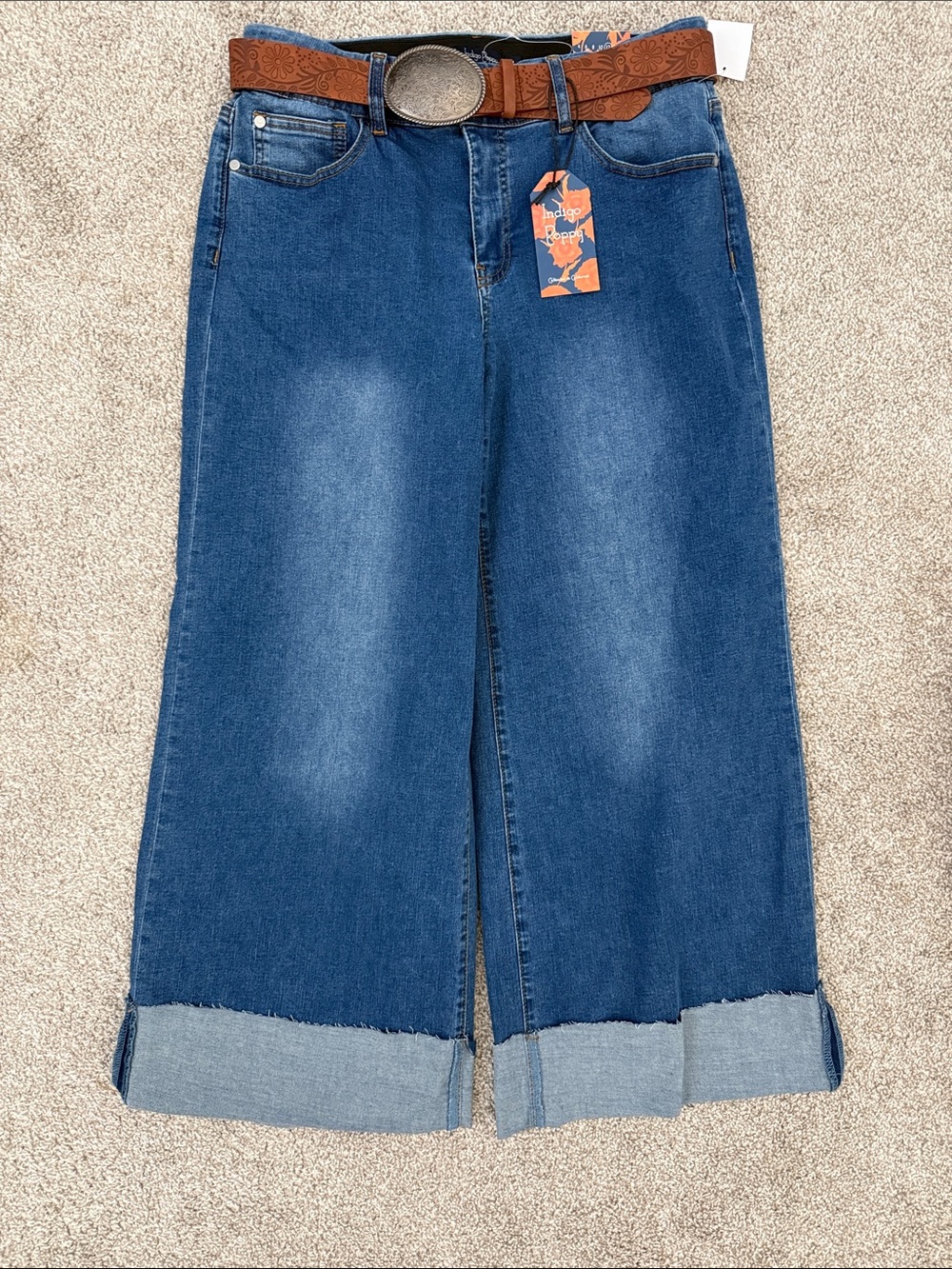NWT Indigo Poppy Wide Leg Cropped Cuffed Jeans Size 12
